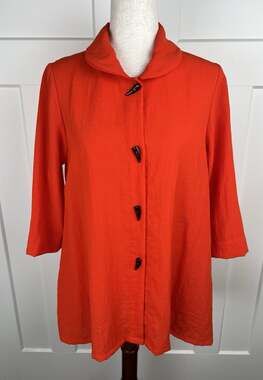 Fridaze 100% Linen Tunic XS S Orange Lagenlook Horn Buttons Hi Low Top